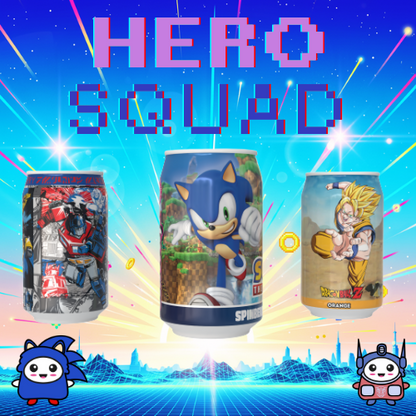 Kawaji Soda: The Hero Squad Collector's Pack- Optimus Prime, Sonic the Hedgehog and Goku Can Soda Gift Set